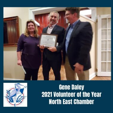 Volunteer of the Year - Gene Daley (center) of VFW Post #6027 (award presented by Tracy Reynolds (left) and Robb Carey (right))