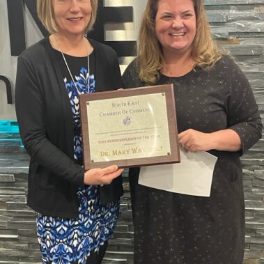 Business Person of the Year - Mary Way Bolt (left) of Cecil College (award presented by Tracy Reynolds (right))